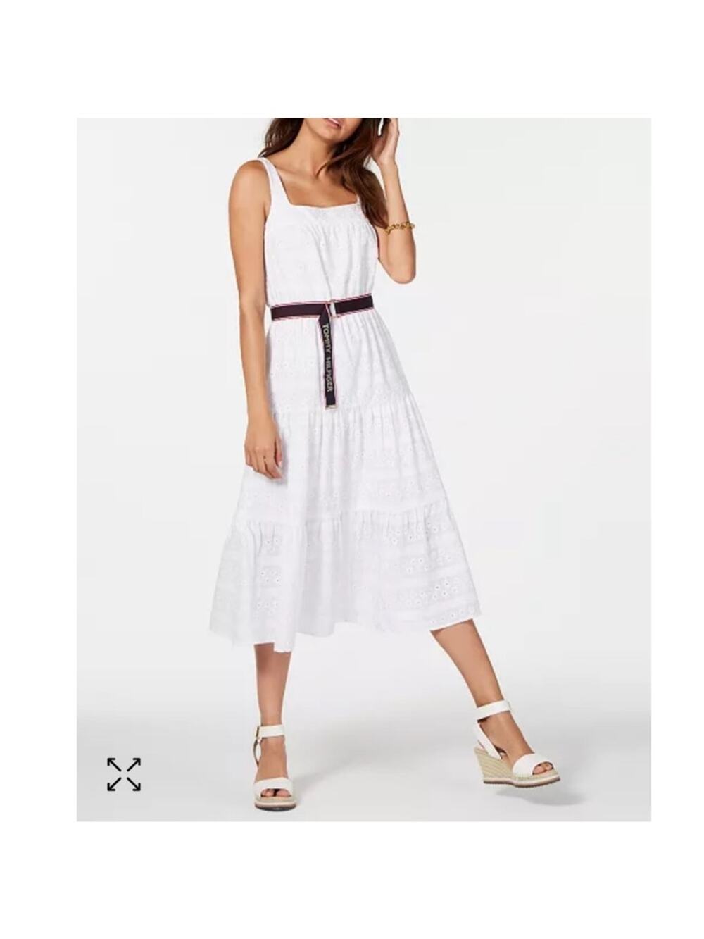 Tommy Hilfiger Cotton Eyelet Midi Dress, Created for Macy's white size 14